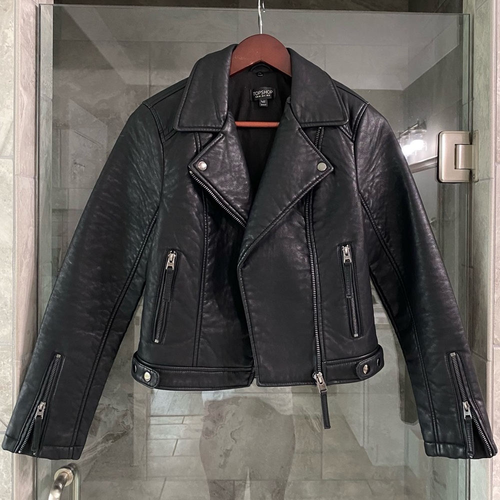 Top Shop black leather biker jacket size 4